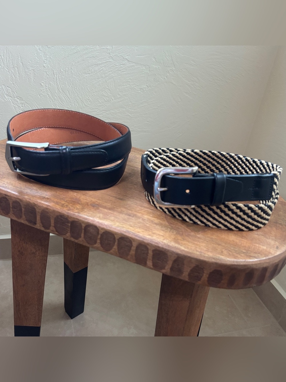 Martin Dingman 2 X Belts Black Calfskin Leather & Black/Tan Leather Woven Belts